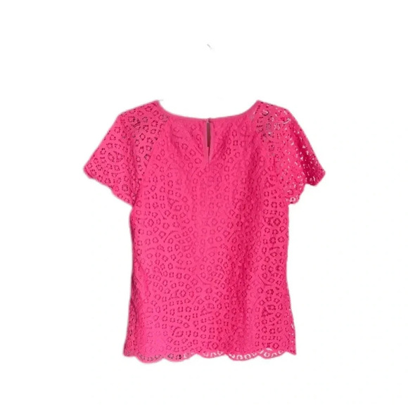 J Crew Pink Lace Overlay Short Sleeve Blouse Women’s XS - Picture 2 of 11